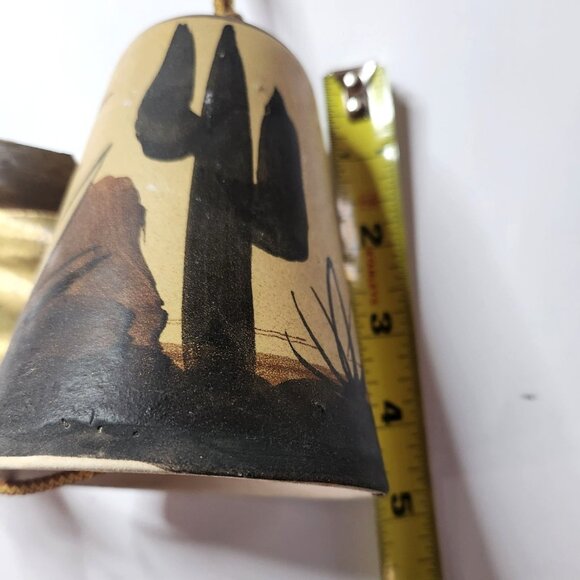 Hanging Bell Wind Chime Ceramic Brass Desert southwest cactus Rustic - Picture 4 of 4